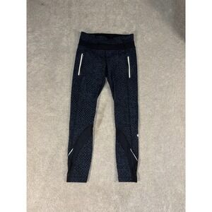 Lululemon Womens Inspire II Yoga  Leggings  Black Blue Zipped Pockets SIZE‎ 4
